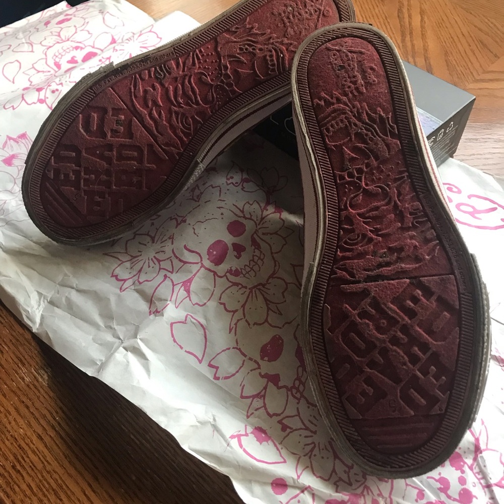 Ed Hardy Red Multicolor Women Canvas Sneakers - Picture 7 of 9